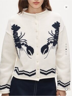 NWOT J.Crew 2025 Rollneck™ cardigan with lobster intarsia Ivory Navy SIZE XS